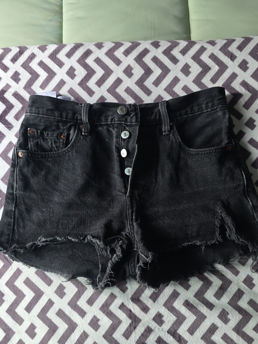Levi's 501 Black High-Rise Distressed Denim Shorts